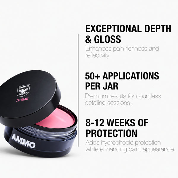 CRÈME benefits: Exceptional depth & gloss. 50+ applications per jar. 8–12 weeks of protection