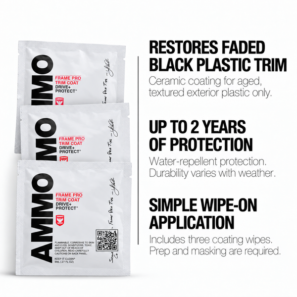 FRAME PRO benefits: Restores faded black plastic trim. Up to 2 years of protection. Simple wipe-on application