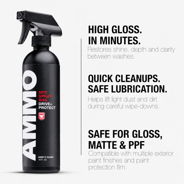 SPIT benefits: High gloss. In minutes.. Quick cleanups. Safe lubrication.. Safe for gloss, matte & PPF
