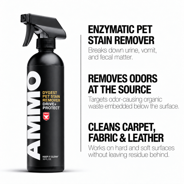 DYGEST benefits: Enzymatic pet stain remover. Removes odors at the source. Cleans carpet, fabric & leather