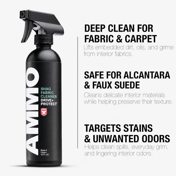 SHAG benefits: Deep clean for fabric & carpet. Safe for Alcantara & faux suede. Targets stains & unwanted odors
